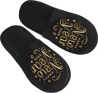 Generic Fleece Slippers Happy New Year 2025 Non-Slip Slippers Portable Anti-Slide Slipper For Home Holiday Spa L
