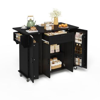 STILVORA Carro De Cocina Con 4 Puertas 1 Caj&oacute;n Y Encimera Plegable, Toalleros Laterales, En Mdf, 120x45(70)x95 Cm, Negro