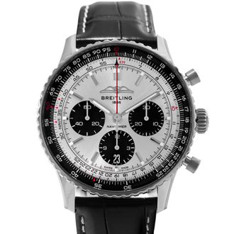 Breitling Pre-owned Breitling Navitimer 1 Chronograph Automatic Chronometer Silver Dial Mens Watch AB0138241G1P1