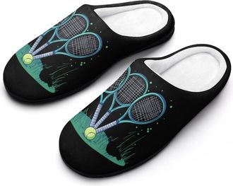 Generic Tennis Racket And Ball Womens Slippers Warm House Slippers Indoor House Shoes with Anti-Skid Rubber Sole