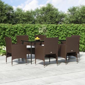 vidaXL Juego De Comedor De Jard&iacute;n 7 Piezas Con Cojines Marr&oacute;n Y Negro Vidaxl