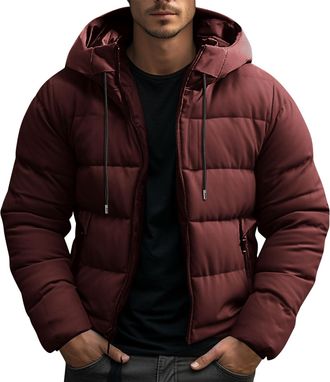 Generic KUIH Winter Jackets for Men Hooded Puffer Coats Thickened Quilted Padded Jacket Warm Outerwear Windbreaker Softshell Insulated Coat Puffy Hoody Mens O