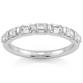 Pompeii3 1 Ct Emerald Cut Diamond East To West Wedding Stackable Ring 14k Gold Lab Grown