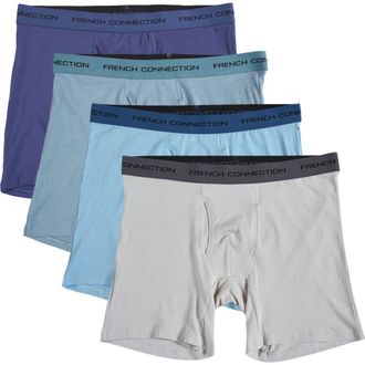 French Connection Assorted Organic Cotton Boxer Brief 4-Pack in Blue at Nordstrom, Size Medium