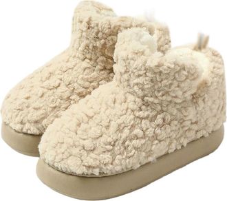 Generic YUJIEBB Winter Warm Thick Plush Women Ankle Boots Indoor Slippers Ladies Men Home Cotton Furry Shoes Khaki