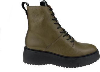 Wonders Bristol Leren Enkellaars - Dames - Veterlaarzen - Groen - 42 EU - Leer - Schoenen