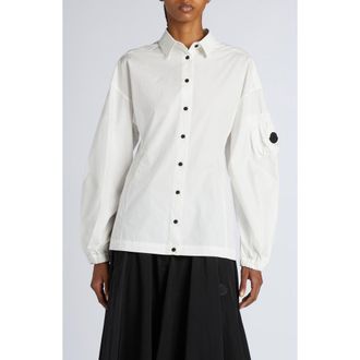 Moncler Logo Balloon Sleeve Cotton Button-Up Shirt in Bright White at Nordstrom, Size 6 Us