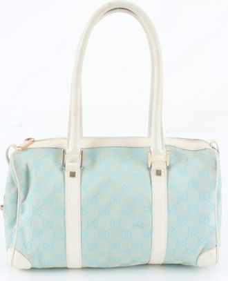 Gucci Green Leather Canvas Boston Bag Handbag Tote Bag (Pre-Owned)