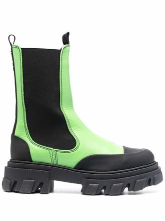 Ganni Color-Block Leather Chelsea Boot - Green