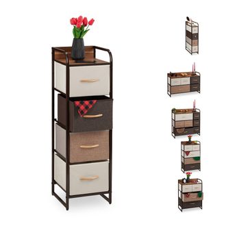 Relaxdays Mueble Modular, 4 Cajones Deslizantes, Balda, Cestas Plegables, C&oacute;moda De Tela, 99,5 X 31 X 31,5 Cm, Marr&oacute;n - Relaxdays