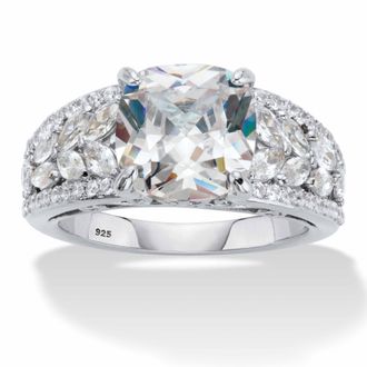 Palm Beach Jewelry 4.35 Cttw. Cushion-Cut Cubic Zirconia Platinum-plated Silver Engagement Ring