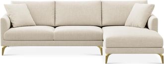 Castlery Lena Chaise Sectional Sofa Right Facing Customized, Cream, Brass Legs, Spill Resistant, Removable Covers for Sofas by Castlery