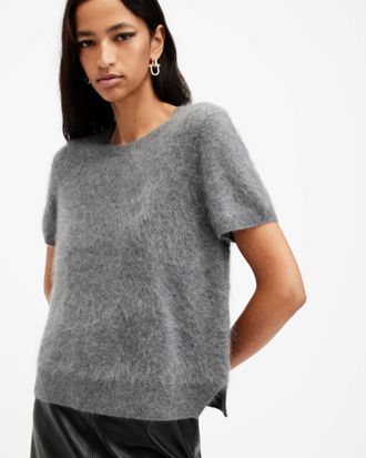 AllSaints Womens Cashmere Rebel Brushed Cashmere Knitted T-Shirt, Size: XS