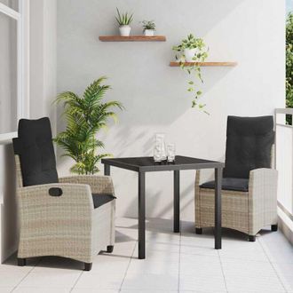 vidaXL Conjunto De Comedor De Jard&iacute;n 3 Pcs Gris Claro Rat&aacute;n Sint&eacute;tico Vidaxl