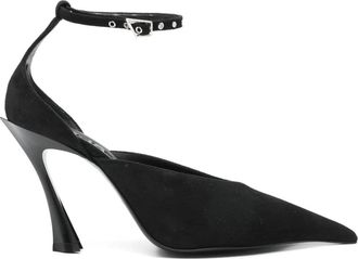 MUGLER Suede Kalfsleren Pumps met Enkelbandje - Dames - Pumps - Zwart - 37 1/2 EU - Leer - Schoenen