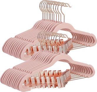 OEM Perchas Para Pantalones, 24 Unidades, 42 Cm, Con Pinzas Y Ganchos Ajustables, Color Dorado, Percha De Terciopelo Antideslizante, Ahorra Espacio, Para 