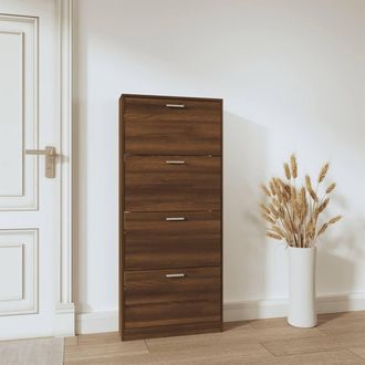 Berkfield Home Shoe Cabinet Brown Oak 59x17x150 cm Engineered Wood | Size: 59 x 17 x 150 cm