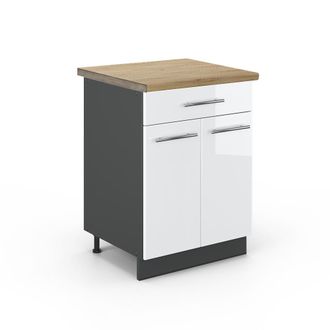 Vicco Mueble Bajo De Cocina Fame-line, Blanco Alto Brillo, 60 Cm Con Caj&oacute;n, Et Roble Vicco
