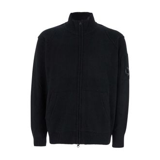 C.P. Company Cardigans, male, Black, Size: XL Black Lambswool Cardigan Coat