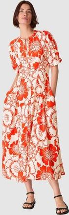 Whistles Short Sleeve Bloom Floral Midi Dress in Red/multi at Nordstrom, Size 12