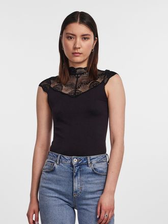 Pieces Body PIECES PCNAYA Spitzenbody NOOS, Damen, Gr. XS, N-Gr, schwarz, Single Jersey, Obermaterial: 92% Nylon, 8% Elasthan, unifarben, sehr figurbetont, B