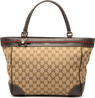 Gucci Beige Brown Canvas Leather Tote Bag (Pre-Owned)