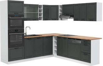 Vicco Cocina Esquinera R-line, Antracita Casa De Campo/blanco, 237 X 247 Cm, Et Roble