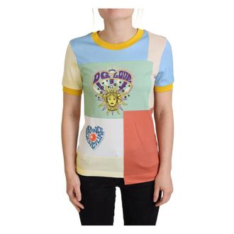 Dolce & Gabbana T-Shirts, female, Multicolor, 2XS, Colorful Patchwork Cotton T-Shirt