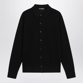 Dolce & Gabbana Long-sleeve openwork rib knit cotton shirt in black