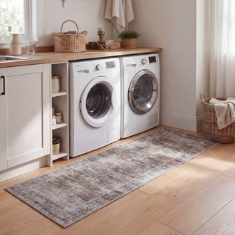 Jonathan Y Designs Arabella Vintage Floral Border Non-Slip Machine-Washable Dark Gray/Multi 4 ft. x 6 ft. Area Rug in Beige/cream at Nordstrom, Size 5Ft 0In