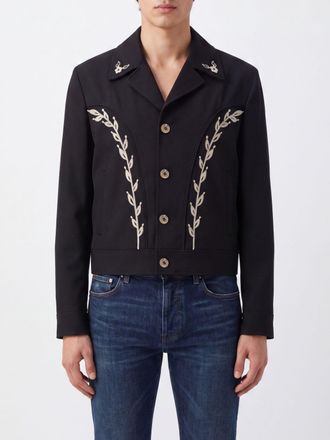 Amiri Embroidered Lightweight Jacket in Viscose Blend with Lapel Collar