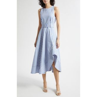 Cinq &agrave; Sept Zelda Gingham Belted Denim Midi Dress in Ultramarine/white at Nordstrom, Size 12