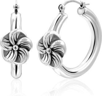 MAX + STONE 925 Sterling Silver Hoop Earrings with Flower