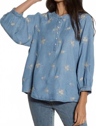 Apricot Floral Embroidered Blouse In Blue