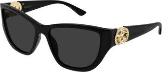 Gucci Vierkante Cat-eye Zonnebril - Dames - Zonnebrillen - Zwart - 56 MM - Accessoires
