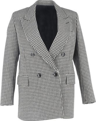 Ami Houndstooth-Print Double-Breasted Blazer in Black and White Wool
