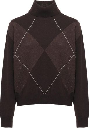 PESERICO Trui van wol- zijde en kasjmier met monil-ketting - Dames - Coltruien - Bruin - XS - Wol - Truien & Vesten