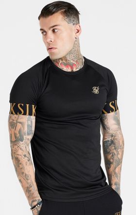 Siksilk Camiseta con pu&ntilde;o el&aacute;stico negro y oro para hombre SikSilk L