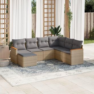 vidaXL Vidaxl - Juego De Sof&aacute;s Jard&iacute;n Con Cojines Beige Mezcla 7 Pzas Rat&aacute;n Pe