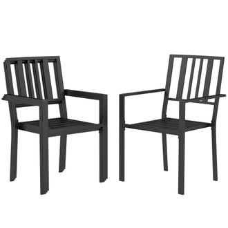 OUTSUNNY 4 PCs Stackable Outdoor Garden Chairs with Metal Slatted Design - Black | TJ Hughes