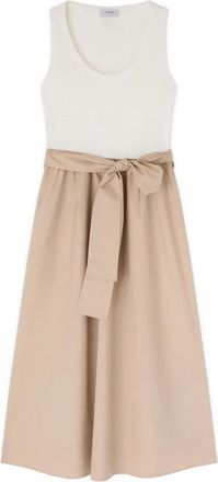 Motivi Jurk met uitlopende rok van popeline met strik in de taille - Dames - Casual kleedjes - Beige - 2XS - Katoen - Kleedjes