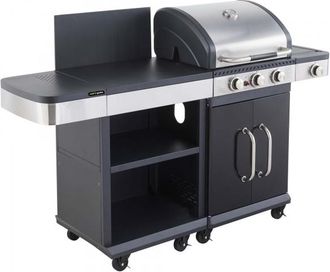 COOK IN GARDEN Cocina Exterior Modular Fidgi 3 Con Barbacoa De Gas, 3 Quemadores, Plancha Y Carro Auxiliar Cookin Garden