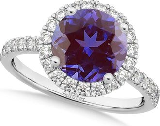 Allurez Halo Lab Alexandrite & Diamond Engagement Ring 14K in 2.30Ct/white Gold at Nordstrom, Size 7.5