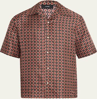 Amiri Mens Silk Medallion Camp Shirt