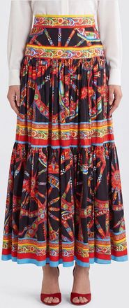 Dolce & Gabbana Gonna midi a ruota in popeline di cotone con stampa Carretto Siciliano
