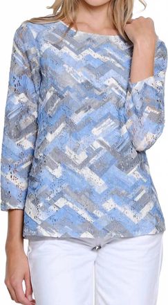 Multiples 3/4 Sleeve Scoop Neck Top In Blue