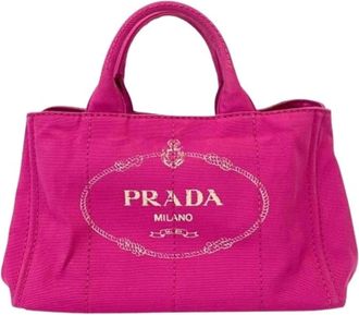 Prada Pre-owned Tote Bags, female, Pink, Size: ONE SIZE Pre-owned Canapa Canvas Tote Bag