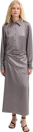 Isabelle Blanche Ruched Shirt Maxi Jurk - Dames - Shirt Kleedjes - Grijs - M - Polyester - Kleedjes