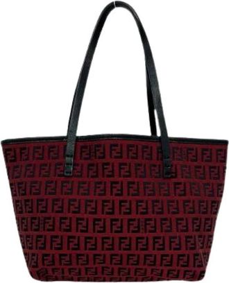 Fendi Pre-owned Zucchino Canvas Leather Tote Bag - Dames - Vintage Shopper - Rood - ONE Size - Leer - Vintage