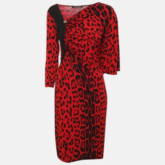 Roberto Cavalli Red/black Jersey Midi Dress